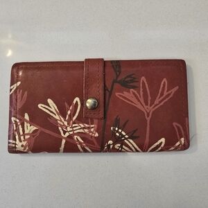Red Leather Floral Handcrafted Bifold Wallet